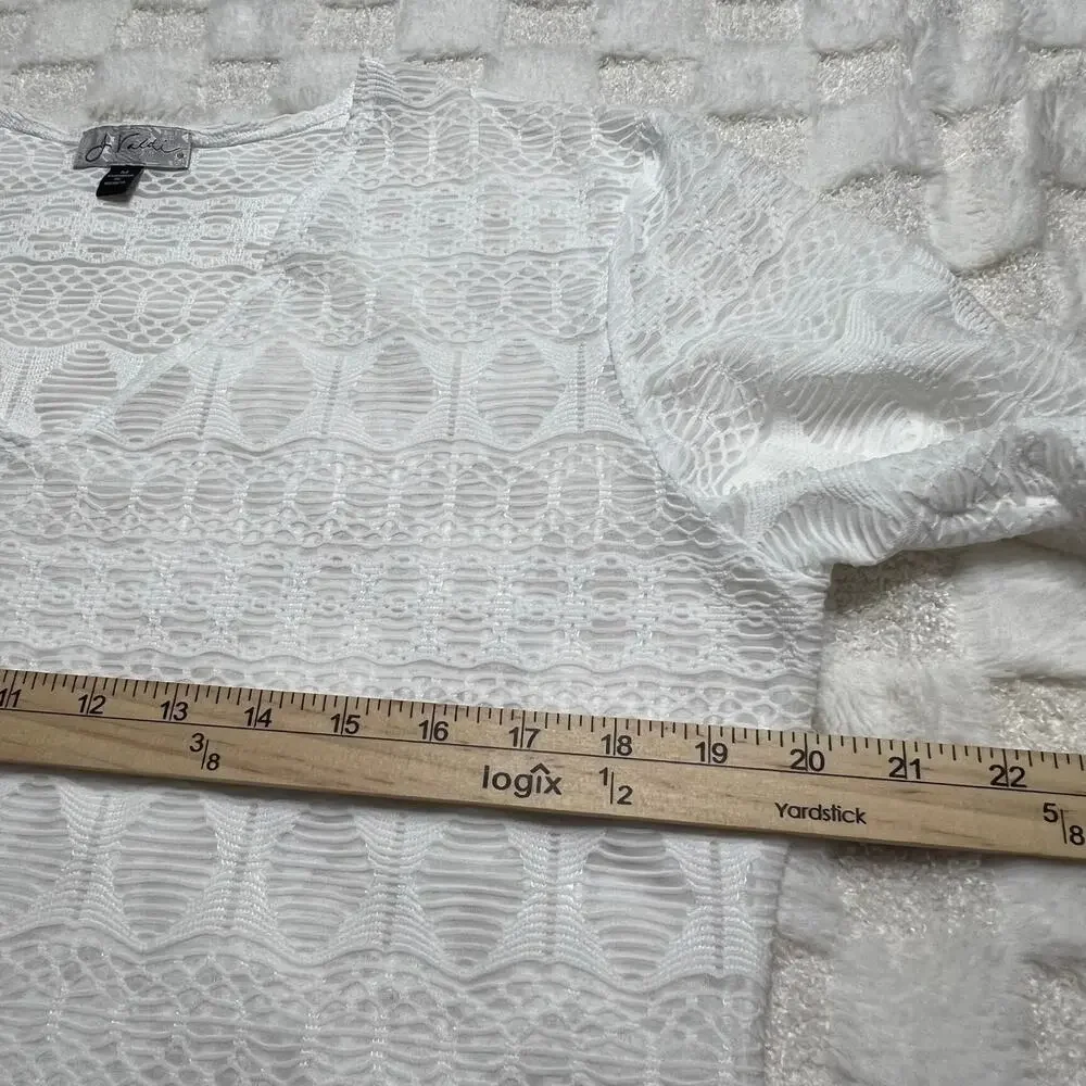 J Valdi White Sheer Lace Swim Cover Up Tunic M 3/4 Sleeve Beach Resort
